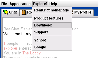 RealChat Client Explore Menu